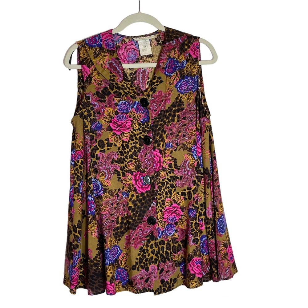 Vintage floral swing tunic mini dress collar
